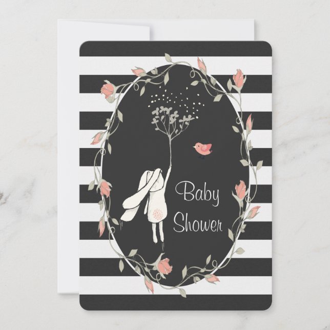 Invitation Baby shower de Bunny Graine noire blanche Graine f (Devant)