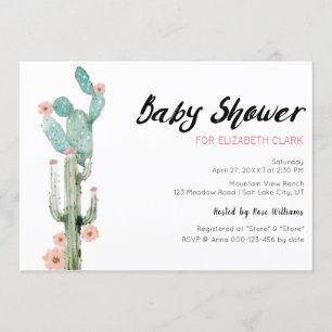 Invitation Baby shower de cactus à fleur d'aquarelle