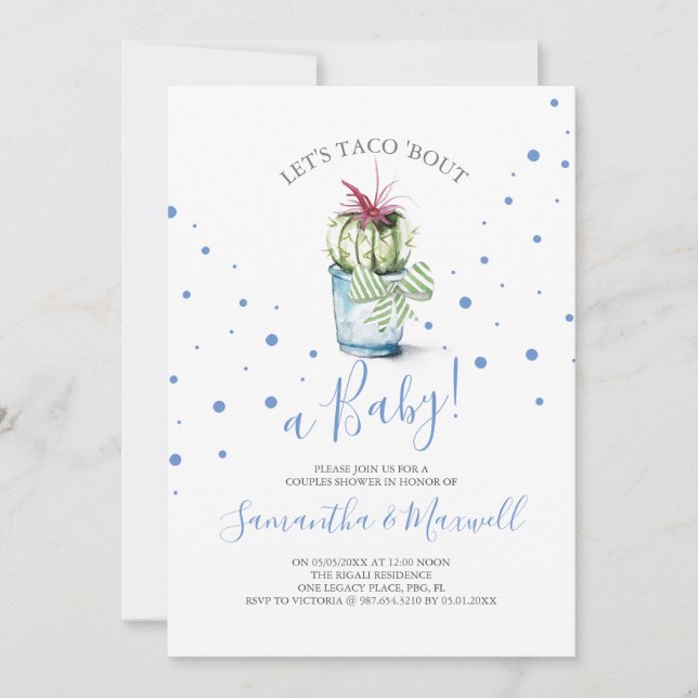 Invitation Baby shower de cactus aquarelle (Devant)