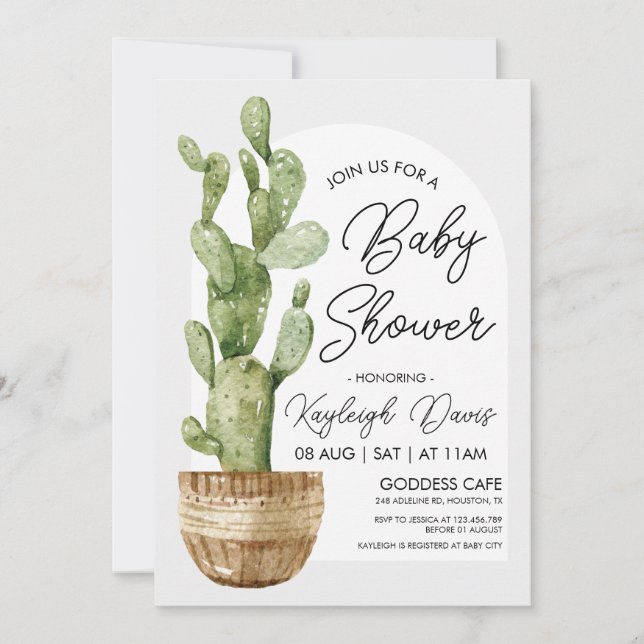 Invitation Baby shower de cactus de Bohême Succulent (Devant)