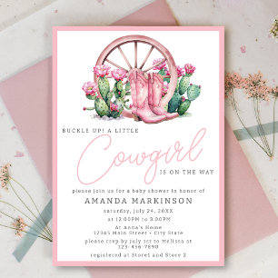 Invitation Baby shower de cactus occidental de cagoule rose