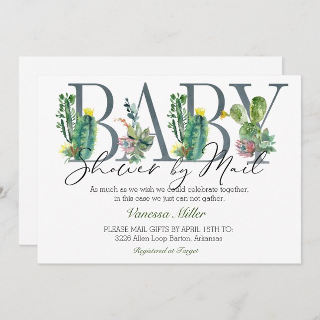 Invitation Baby shower de Cactus par courrier (Devant / Derrière)