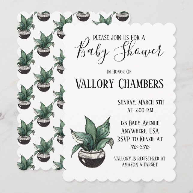 Invitation Baby shower de cactus Succulent Poted (Devant / Derrière)