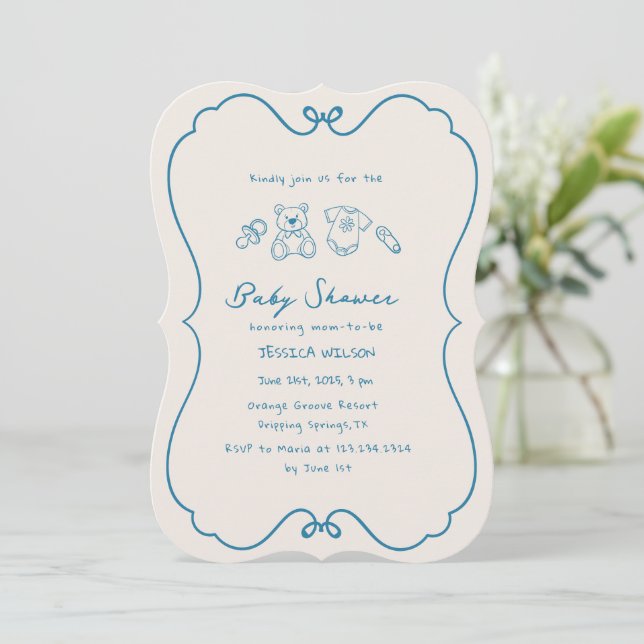 Invitation Baby shower de cadre à mâchoires molles (Debout devant)