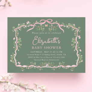 Invitation Baby shower de cadre à ressort rose vert