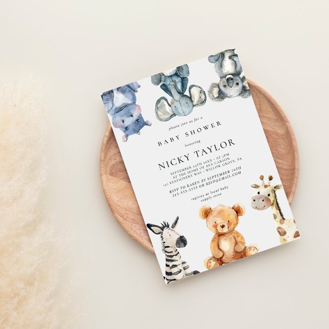 Invitation Baby shower de cadre animal mou de bois (Créateur téléchargé)