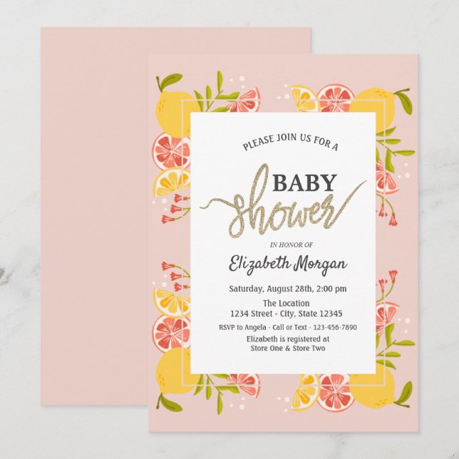 Invitation Baby shower de cadre chic en agrumes aquarelle (Devant / Derrière)