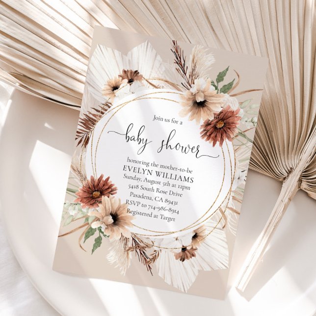 Invitation Baby shower de cadre floral Boho rustique (Créateur téléchargé)