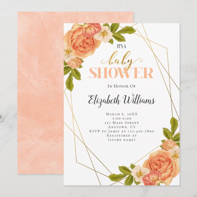 Invitation Baby shower de cadre géométrique des fleurs de bro (Devant / Derrière)