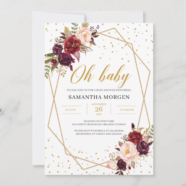 Invitation Baby shower de cadre géométrique en marsala rouge (Devant)