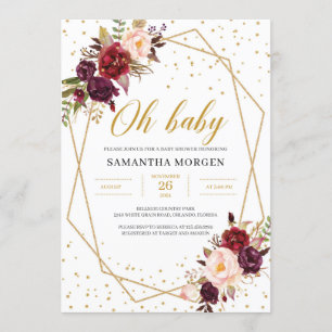 Invitation Baby shower de cadre géométrique en marsala rouge
