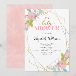 Invitation Baby shower de cadre géométrique Fleurs roses