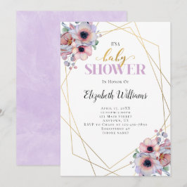 Invitation Baby shower de cadre géométrique Lavender Flowers