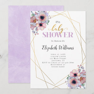 Invitation Baby shower de cadre géométrique Lavender Flowers