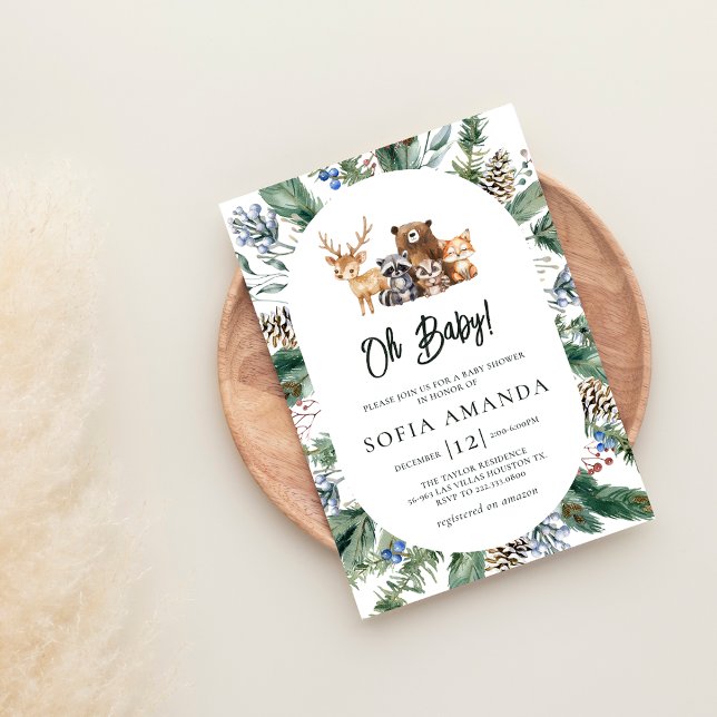 Invitation Baby shower de cadre pour animaux mignons en bois (Créateur téléchargé)