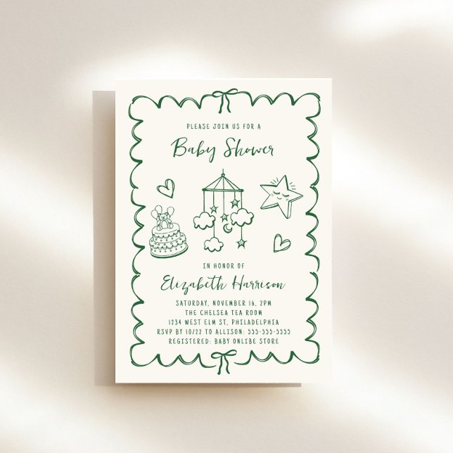 Invitation Baby shower de cadre Wavy Green Whimsical (Créateur téléchargé)
