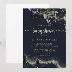 Invitation Baby shower de calligraphie à éclaboussures or Aqu