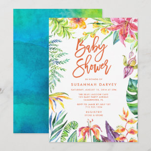 Invitation Baby shower de calligraphie de l'aquarelle tropica