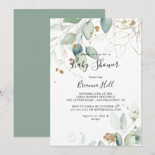 Invitation Baby shower de calligraphie de l'eucalyptus d'or