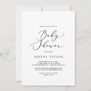 Invitation Baby shower de calligraphie noir délicat