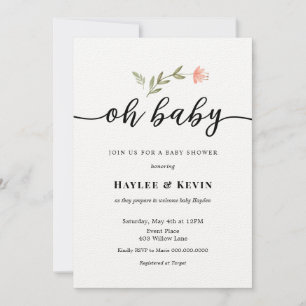 Invitation Baby shower de calligraphie "Oh Baby"