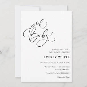 Invitation Baby shower de calligraphie "Oh Baby"