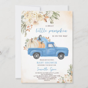 Invitation Baby shower de camion Citrouille bleu