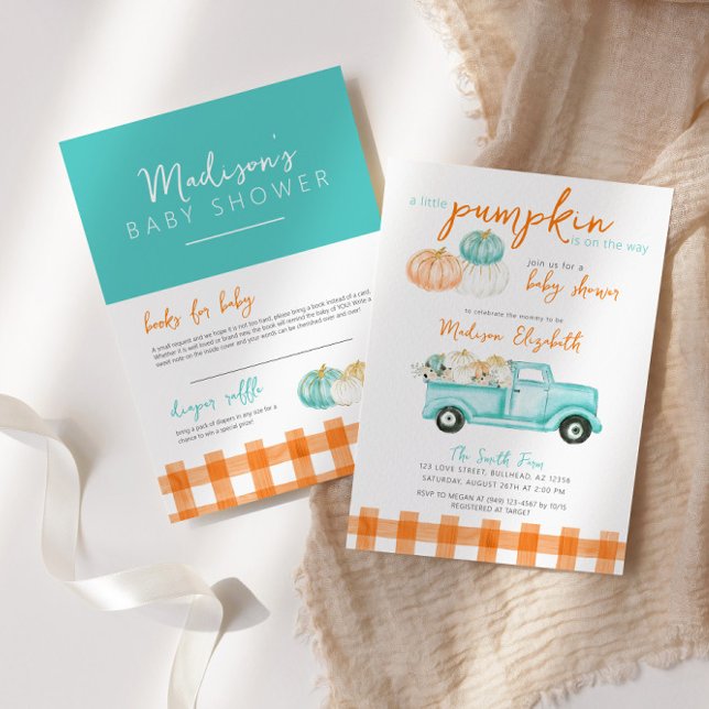 Invitation Baby shower de camion Citrouille orange et turquoi (Créateur téléchargé)