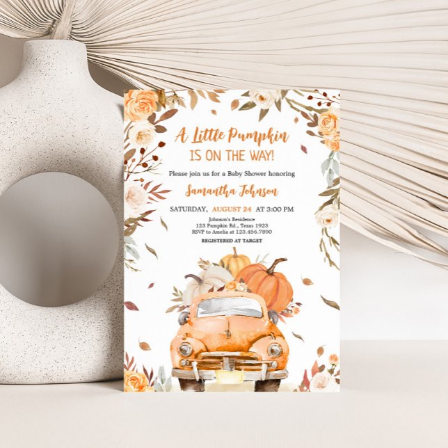 Invitation Baby shower de camion Citrouille Orange Fall (Truck Pumpkin Baby Shower Invitation)