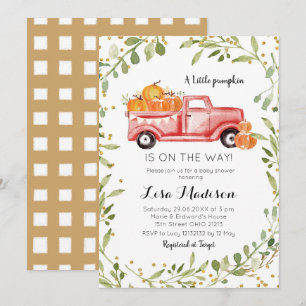 Invitation Baby shower de camion rouge Citrouille d'automne