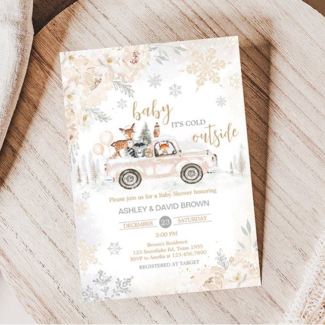 Invitation Baby shower de camions Woodland d'hiver (Woodland Winter Truck Baby Shower Invitation)