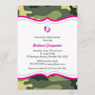 Invitation Baby shower de camouflage rose chaud et vert invit