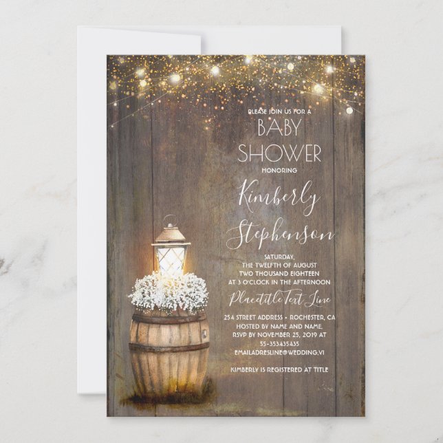 Invitation Baby shower de campagne de Lanterne rustique pour  (Devant)