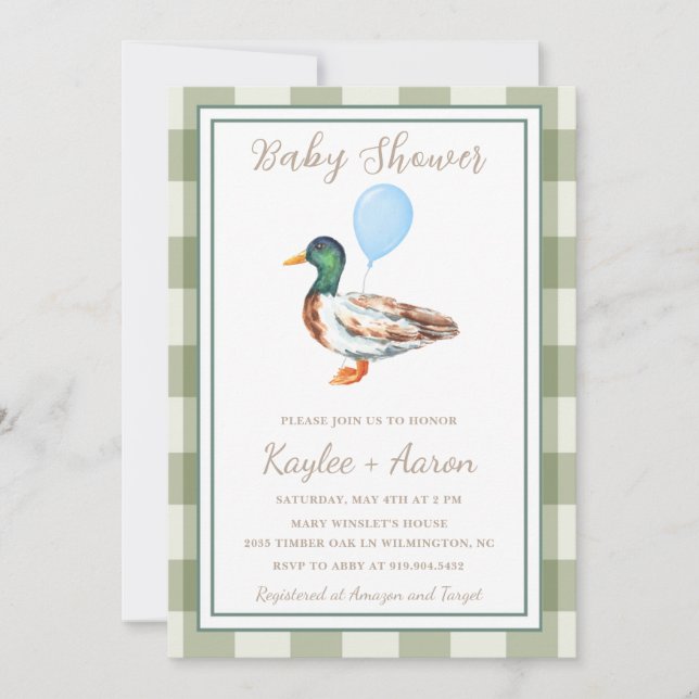 Invitation Baby shower de canard (Devant)