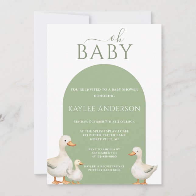 Invitation Baby shower de canard (Devant)