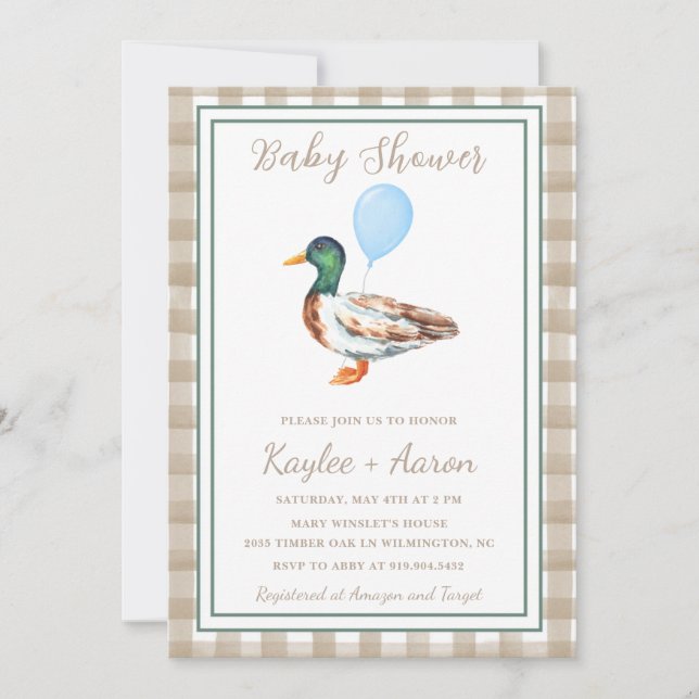 Invitation Baby shower de canard (Devant)