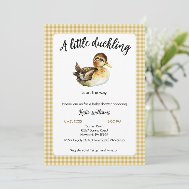 Invitation Baby shower de canard aquarelle (Debout devant)
