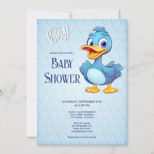 Invitation Baby shower de canard bleu (Devant)