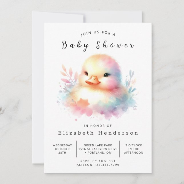 Invitation Baby shower de canard chic et modifiable (Devant)