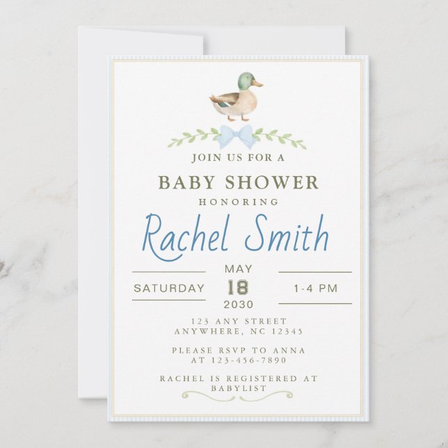 Invitation Baby shower de canard colvert (Devant)