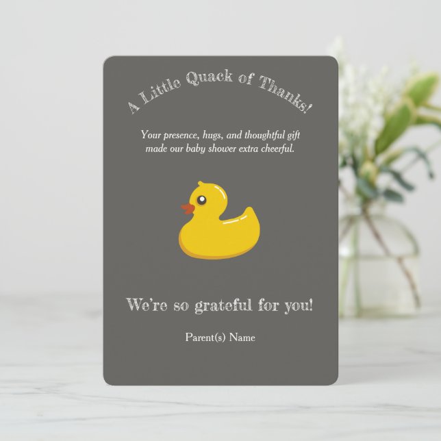 Invitation Baby shower de canard en caoutchouc jaune - merci (Debout devant)