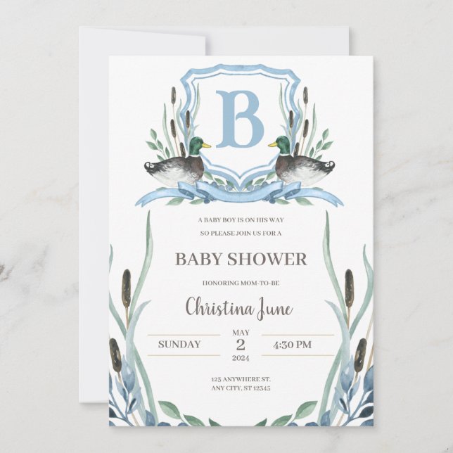 Invitation Baby shower de canard Mallard (Devant)