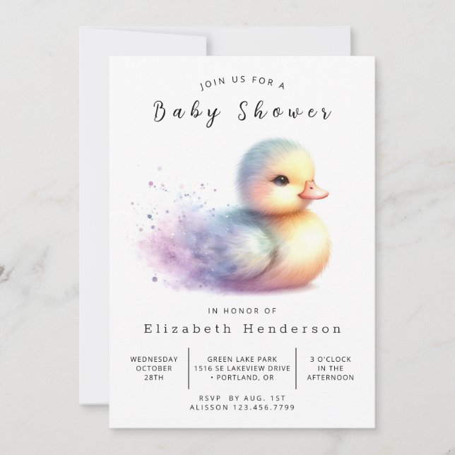 Invitation Baby shower de canard modifiable neutre selon le s (Devant)