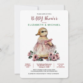 Invitation Baby shower de canard rose floral pour fille