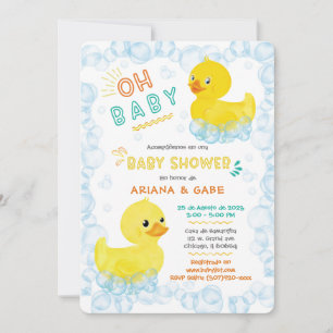 Invitation Baby Shower de canards en caoutchouc jumeaux