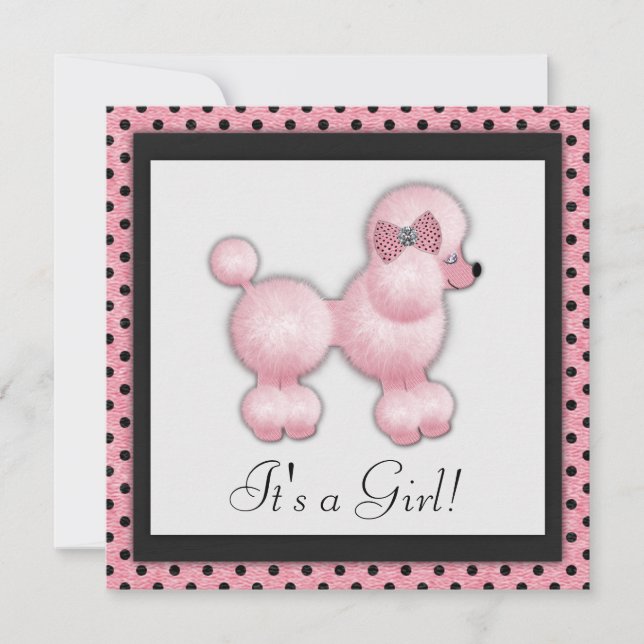 Invitation Baby shower de caniche rose (Devant)