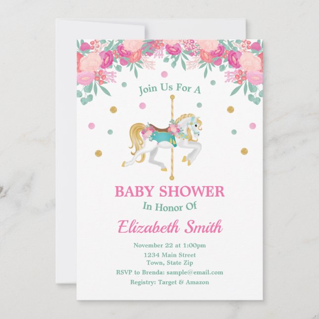 Invitation Baby shower de carrousel Merry Go Round (Devant)