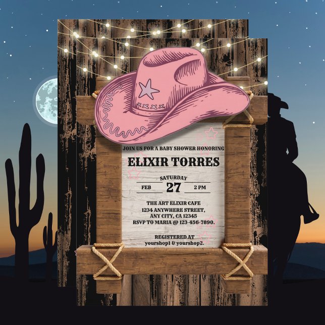 Invitation Baby shower de Casquette Russe Rose Cowgirl (Créateur téléchargé)