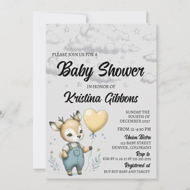 Invitation Baby shower de cerfs (Devant)