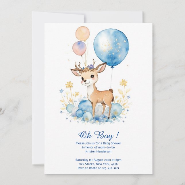 Invitation Baby shower de cerfs aquarelle (Devant)